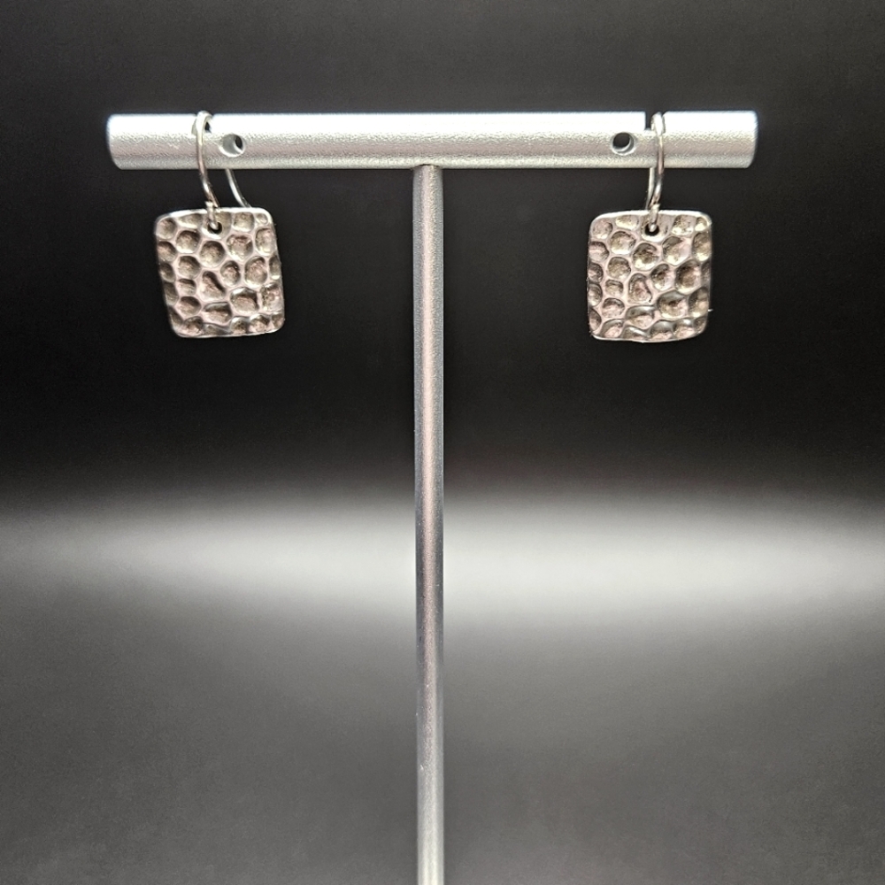Vintage Sunstone 925 Sterling Silver Hammered Square Drop Dangle. - Picture 3 of 8